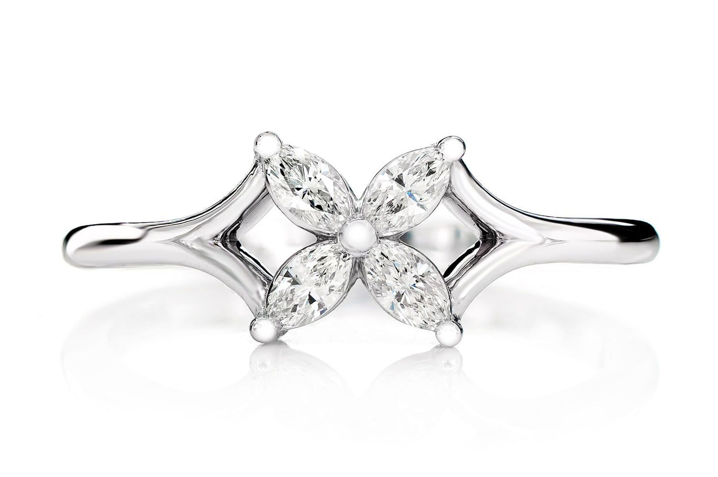 MARQUISE FLOWER DIAMOND RING 14K SOLID GOLD 0.20CTW