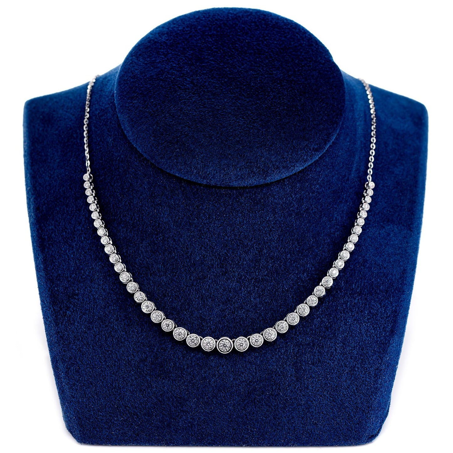 GRADUATED MIRACLE SET BEZEL DIAMOND TENNIS NECKLACE 14K SOLID GOLD 0.85CTW