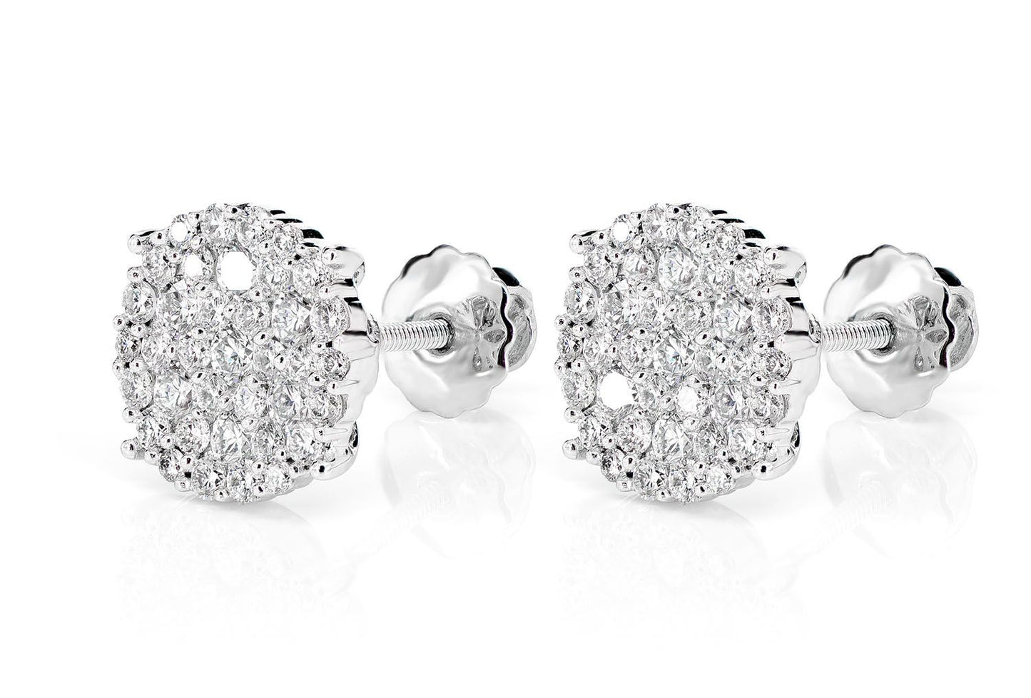 DIAMOND DISC CLUSTER STUD EARRINGS 14K SOLID GOLD 1.00CTW