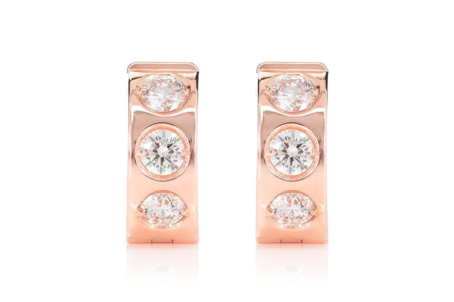 THREE STONE GYPSY SET DIAMOND HUGGIE HOOP EARRINGS 14K SOLID GOLD 0.95CTW