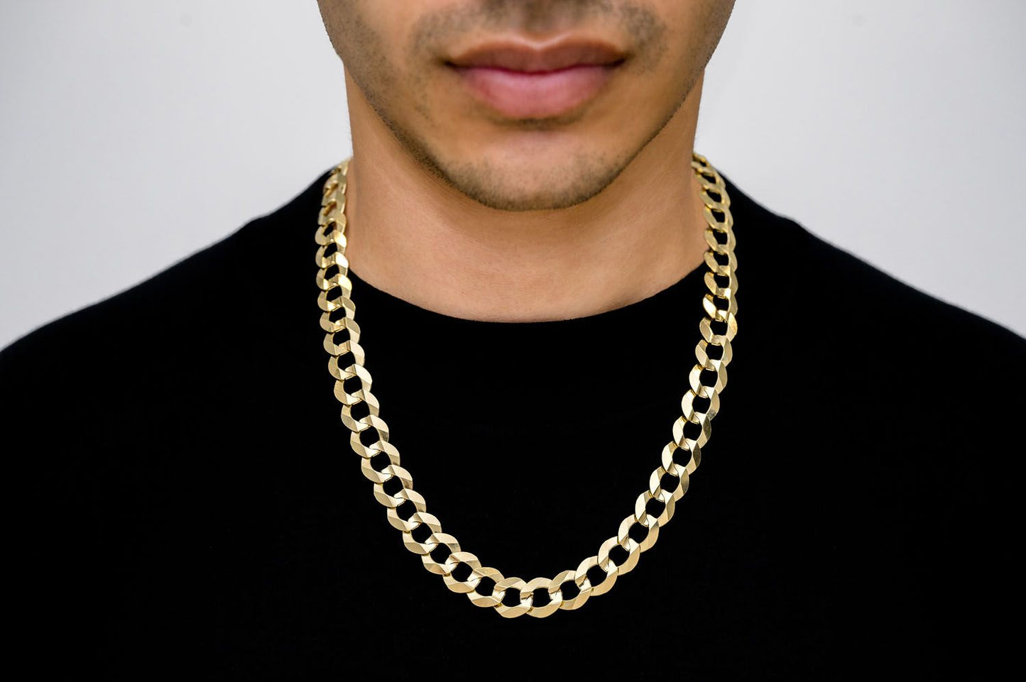 13MM FLAT CURB LINK 14K SOLID GOLD CHAIN