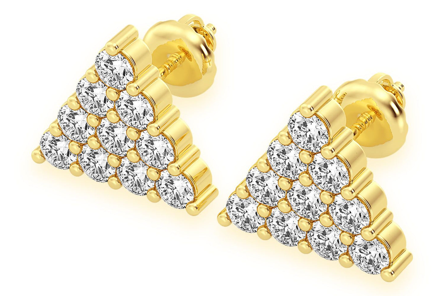 TRIANGLE STACKED STUD DIAMOND EARRINGS 14K SOLID GOLD 0.15CTW