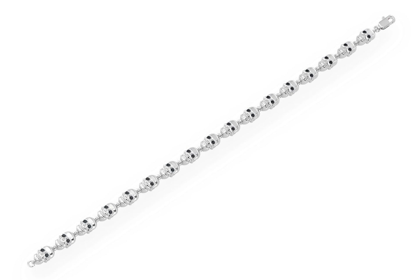 BLACK DIAMOND & WHITE DIAMOND SKULL LINK BRACELET 14K SOLID GOLD 1.50CTW