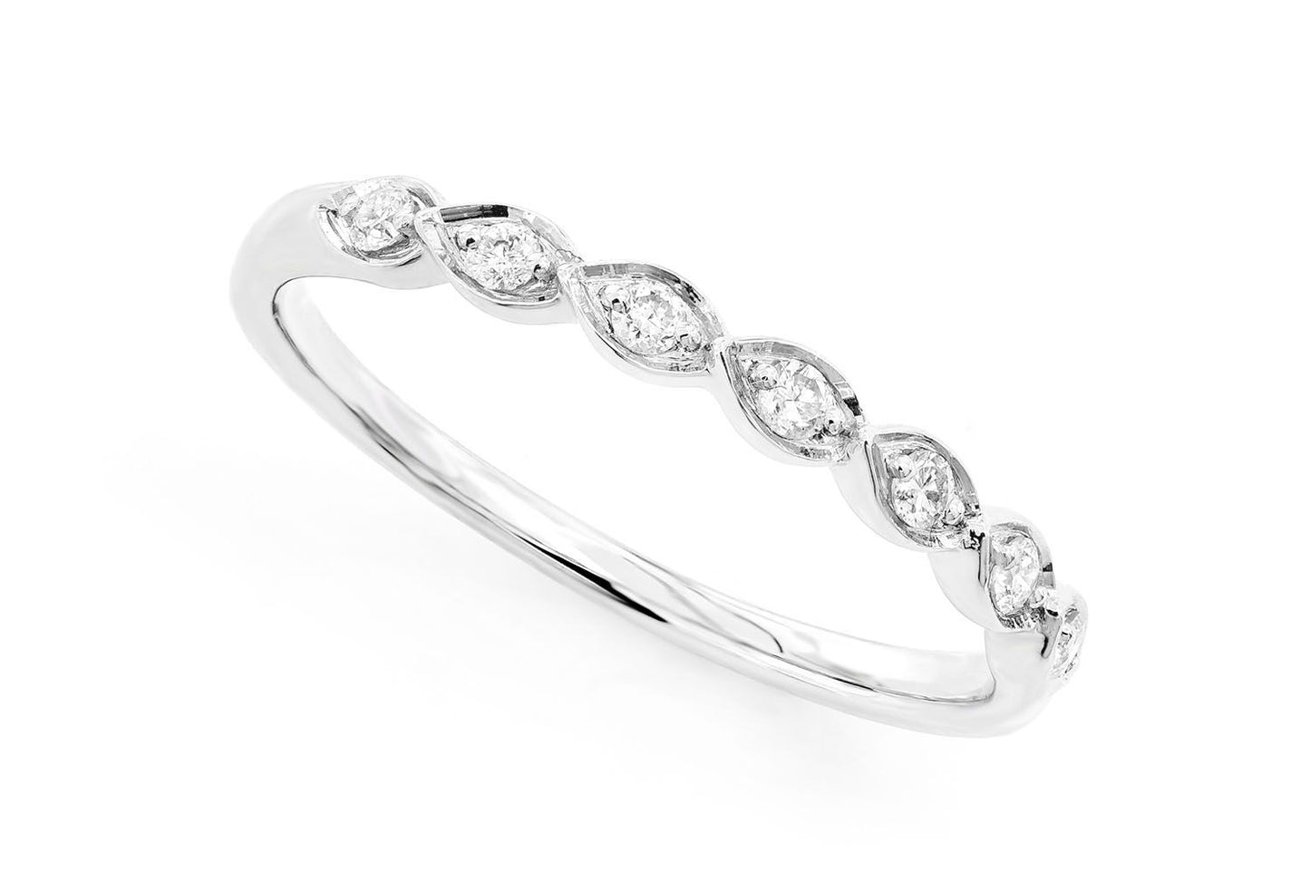 MARQUISE SINGLE ROW DIAMOND RING 14K SOLID GOLD 0.10CTW