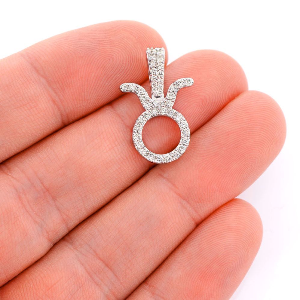 TAURUS ZODIAC DIAMOND PENDANT 14K SOLID GOLD 0.75CTW