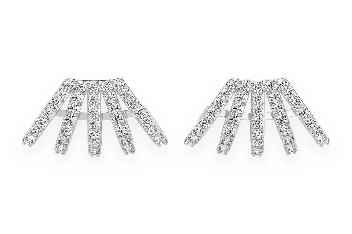FIVE ROW CUFF DIAMOND EARRINGS 14K SOLID GOLD 1.00CTW