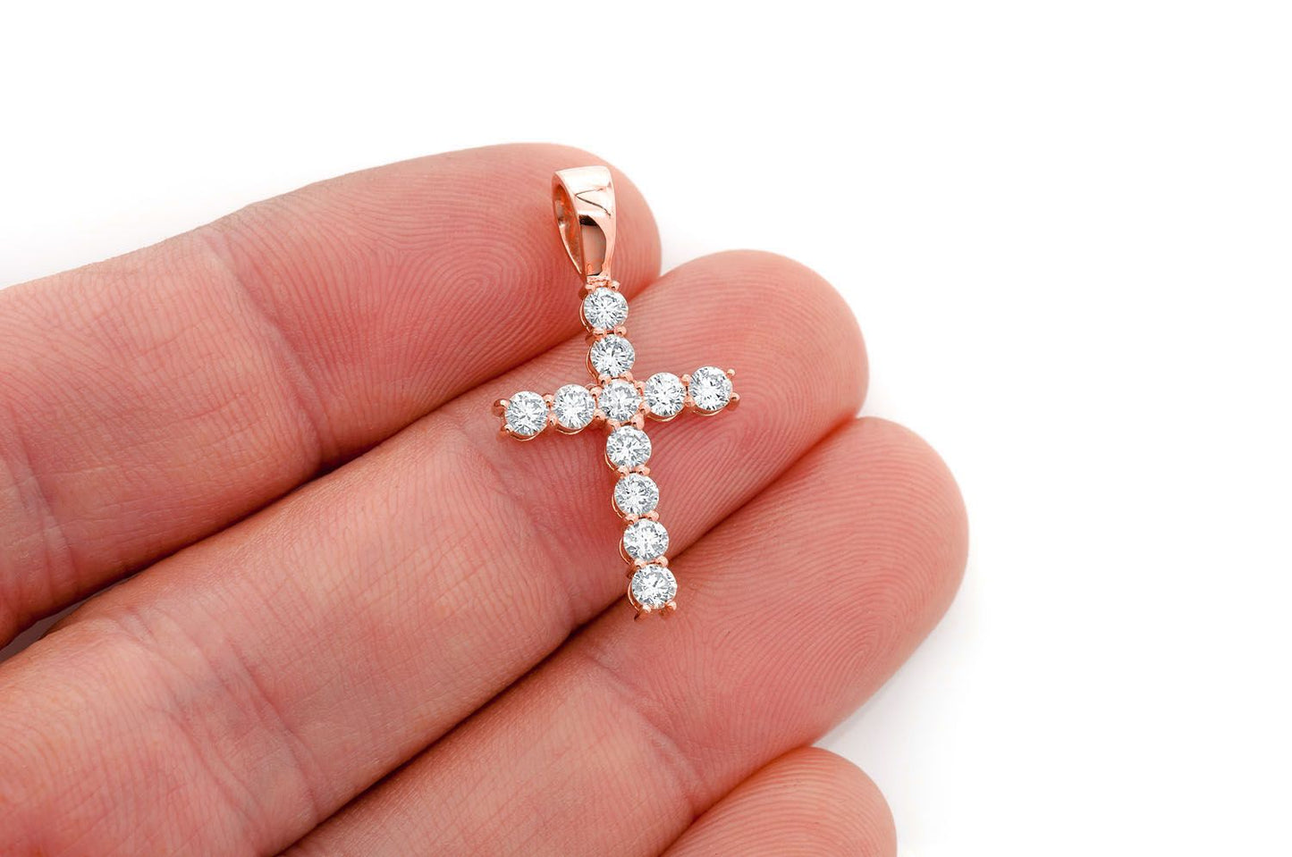 SOLITAIRE CROSS DIAMOND PENDANT 14K SOLID GOLD 1.00CTW