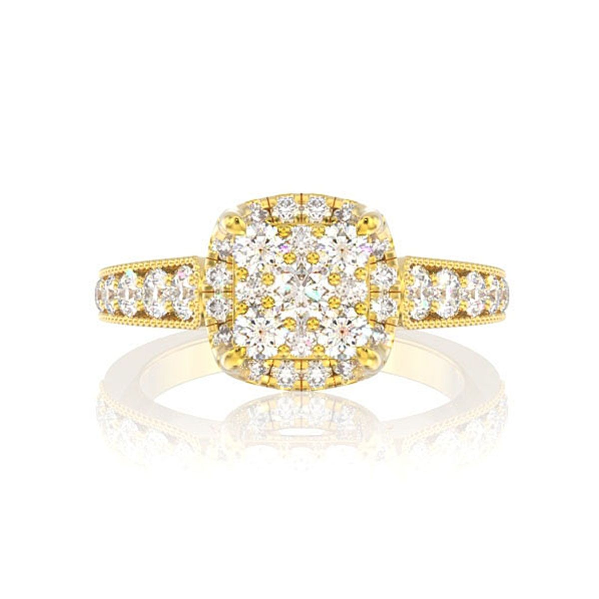 1.00CTW SQUARE PAVE CENTER - DIAMOND ENGAGEMENT RING