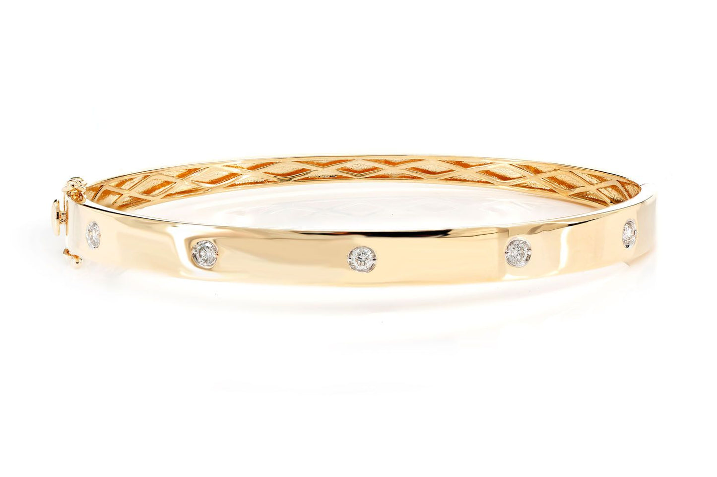 DIAMOND GYPSY SET BANGLE BRACELET 14K SOLID GOLD 0.90CTW