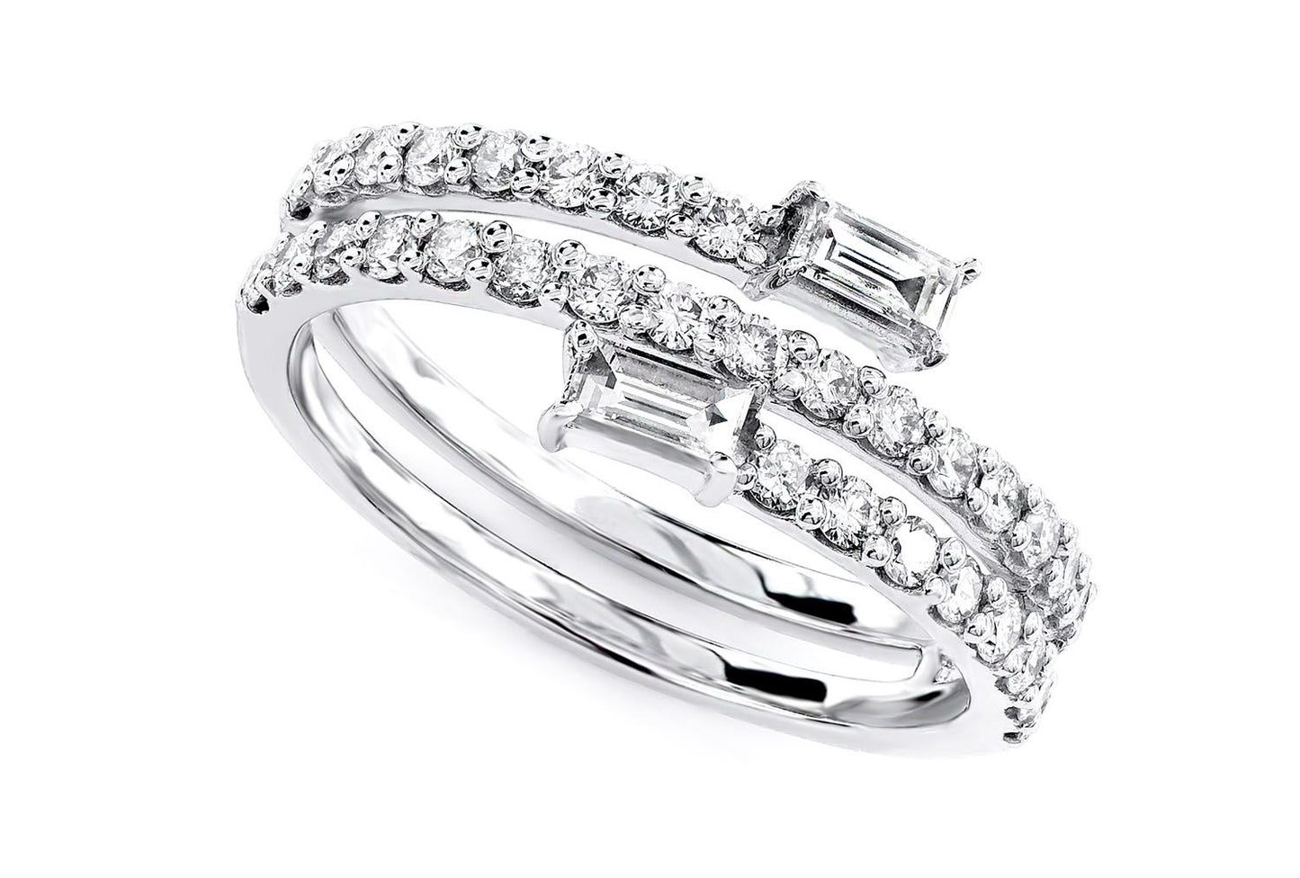 BAGUETTE ROUND WRAP RING 14K SOLID GOLD 0.75CTW