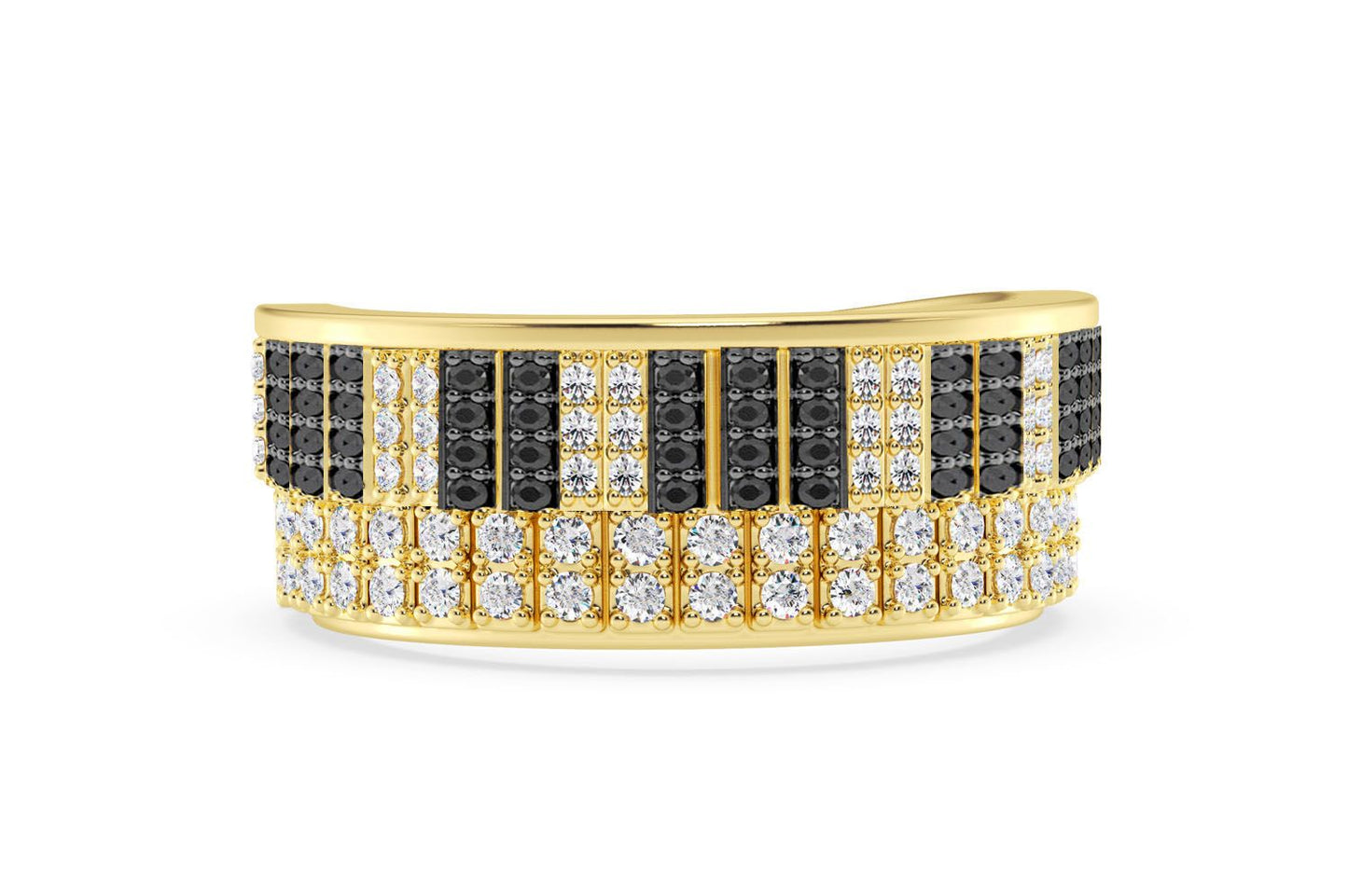 PIANO BLACK & WHITE DIAMOND RING 14K SOLID GOLD 0.75CTW