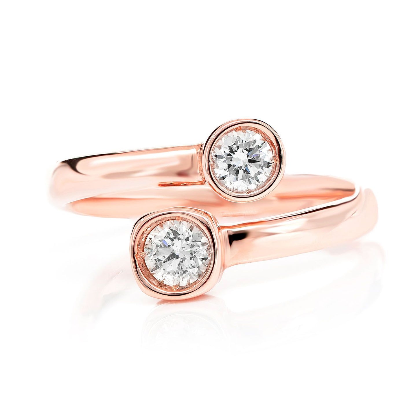 BYPASS BEZEL DIAMOND RING 14K SOLID GOLD 0.40CTW