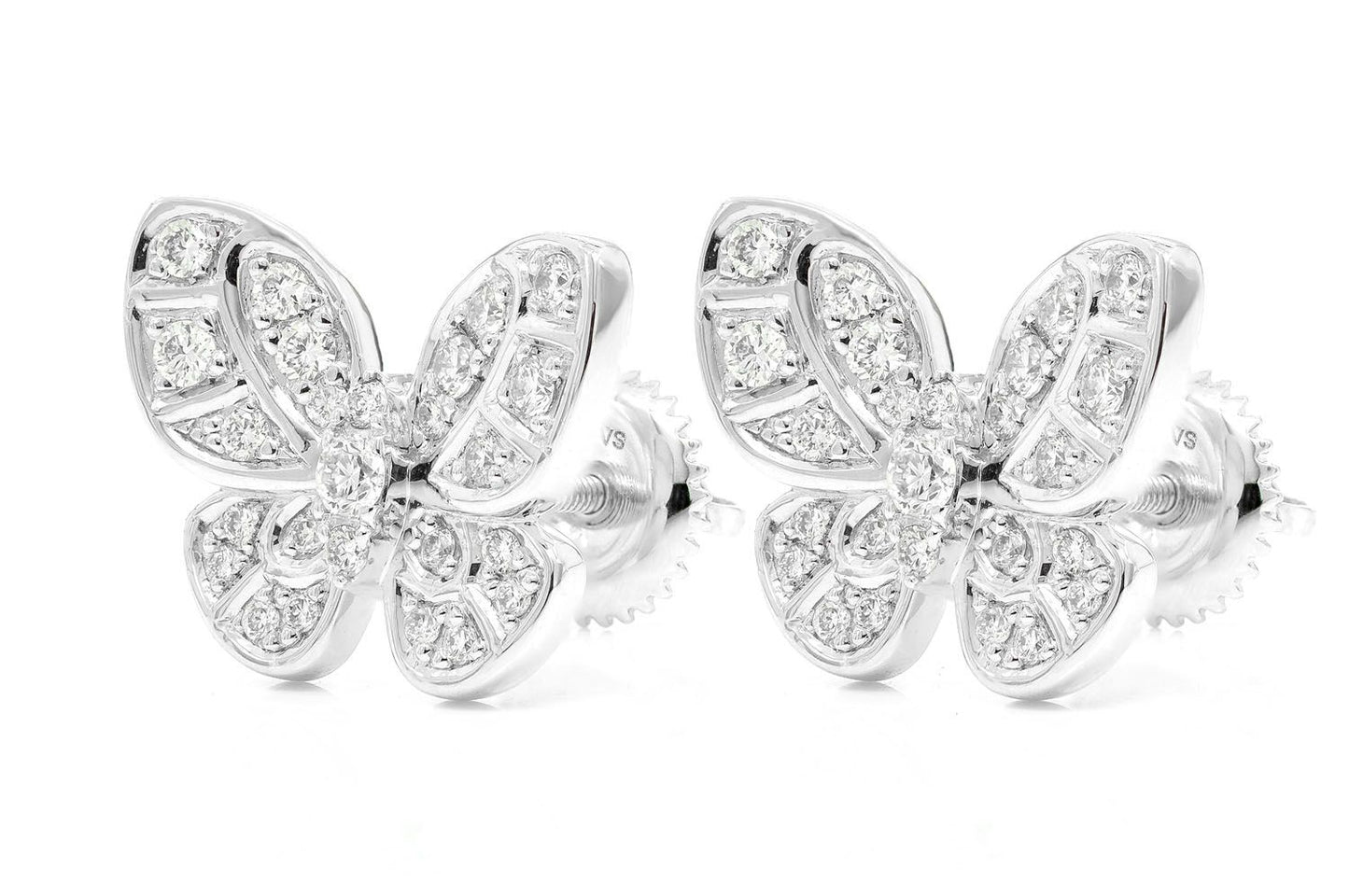INTRICATE BUTTERFLY STUD DIAMOND EARRINGS 14K SOLID GOLD 0.35CTW