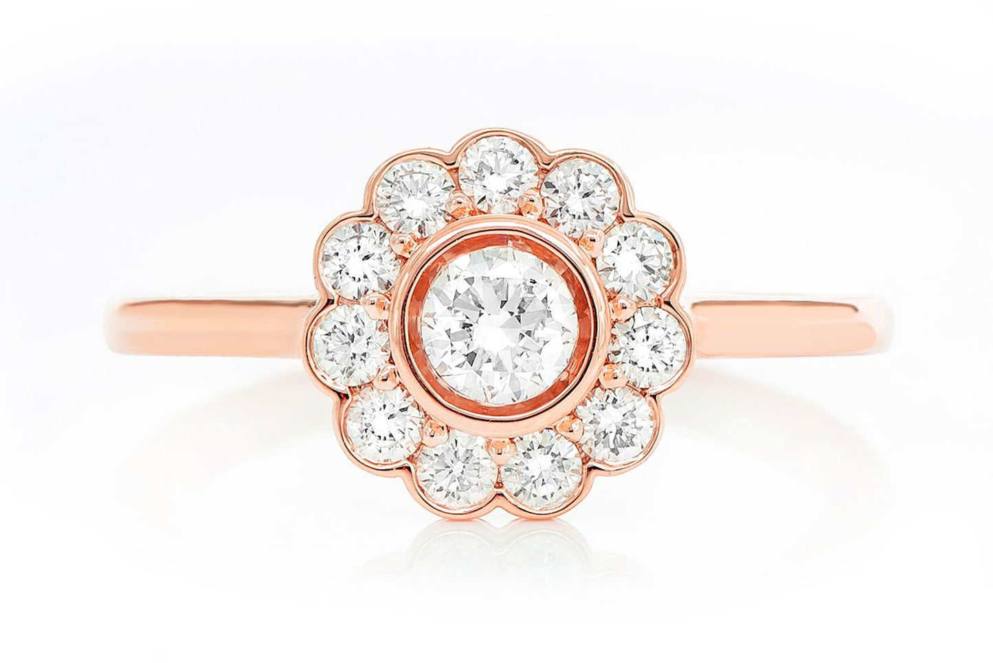 FLOWER BEZEL HALO DIAMOND RING 14K SOLID GOLD 0.65CTW