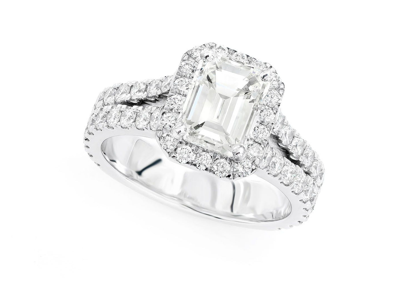 SPHINX - EMERALD HALO SPLIT SHANK DIAMOND RING 14K SOLID GOLD 3.50CTW