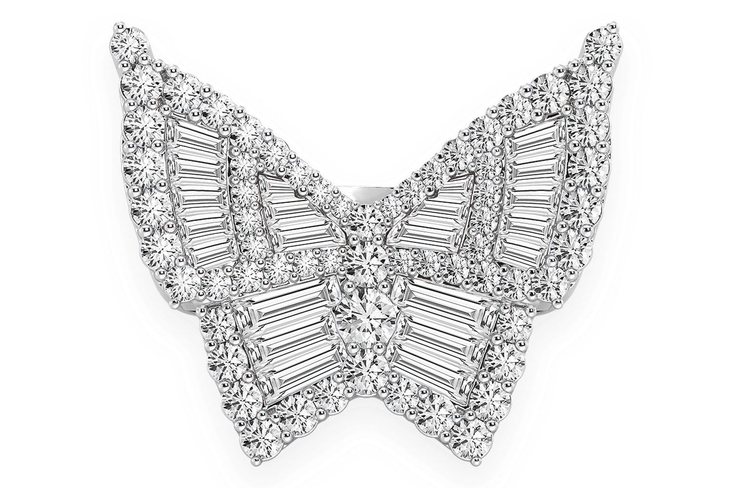 BUTTERFLY BAGUETTE SIGNET DIAMOND RING 14K SOLID GOLD 1.85CTW