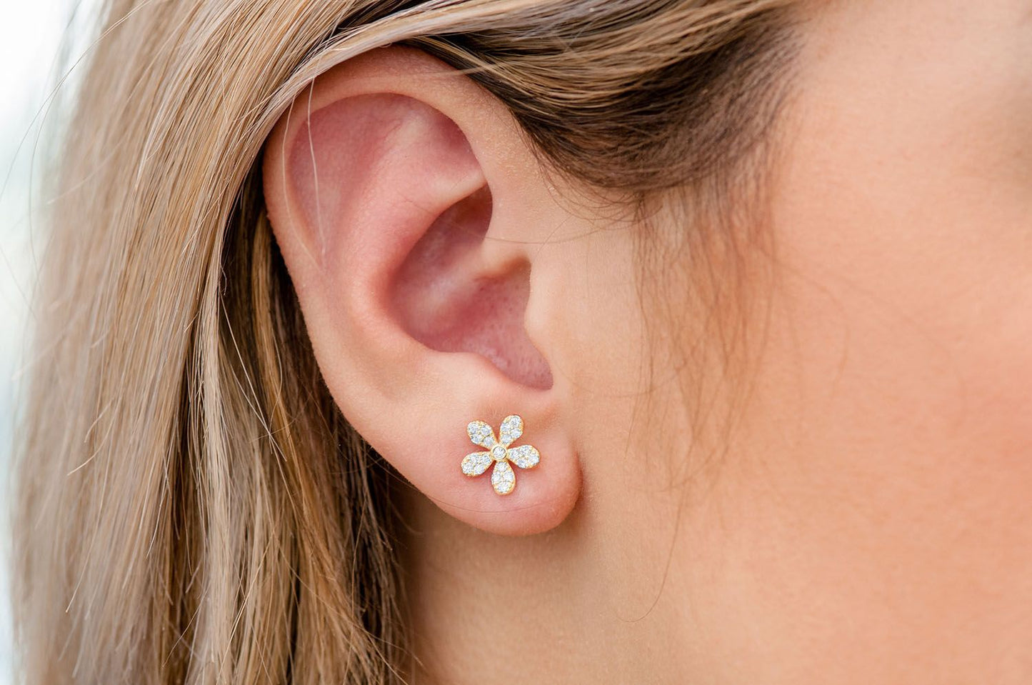 FLOWER STUD DIAMOND EARRINGS 14K SOLID GOLD 0.35CTW