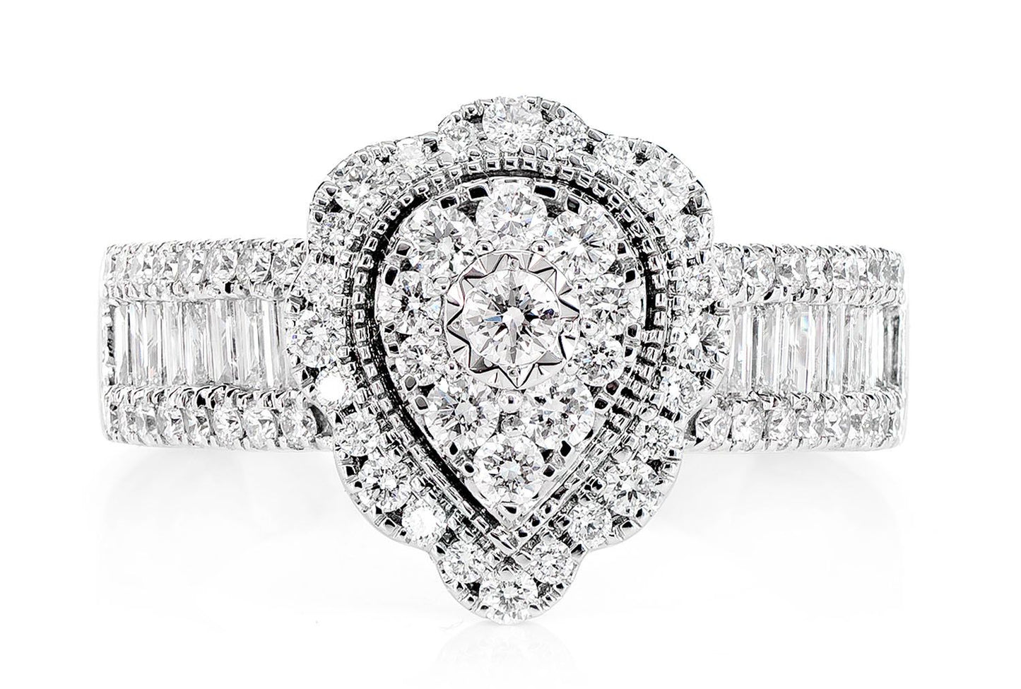 1.05CTW FLORAL PEAR CLUSTER BAGUETTE - DIAMOND ENGAGEMENT RING - 14K SOLID GOLD