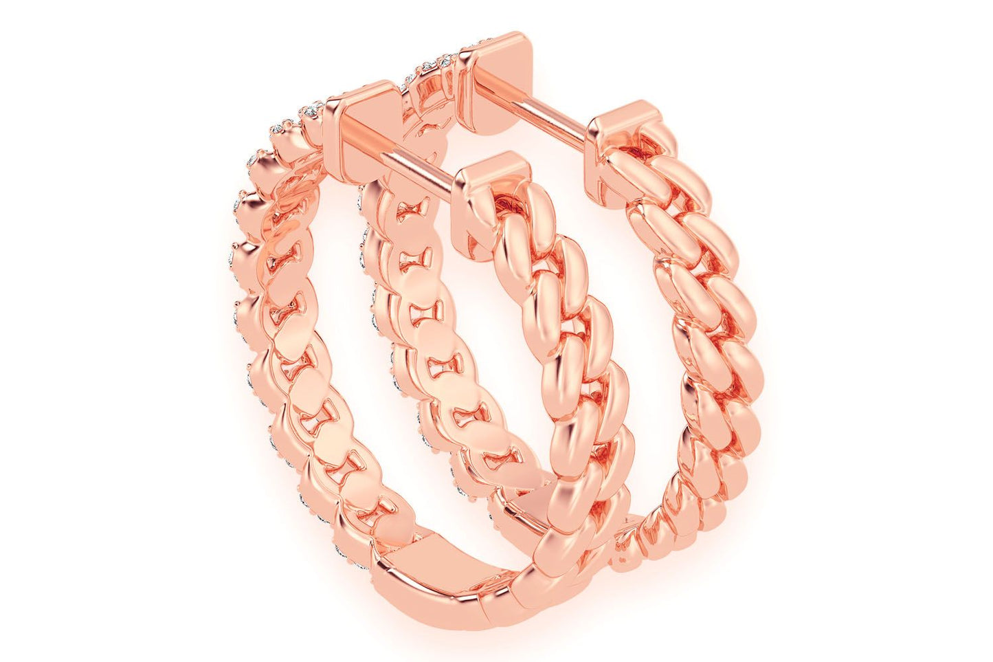 MIAMI CUBAN LINK HOOP DIAMOND EARRINGS 14K SOLID GOLD 0.50CTW