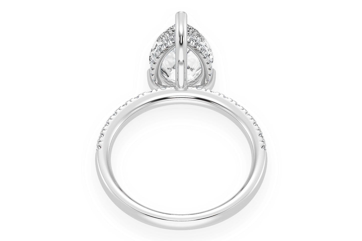 3.00CT PEAR SOLITAIRE - ONE ROW UNDER HALO - DIAMOND ENGAGEMENT RING