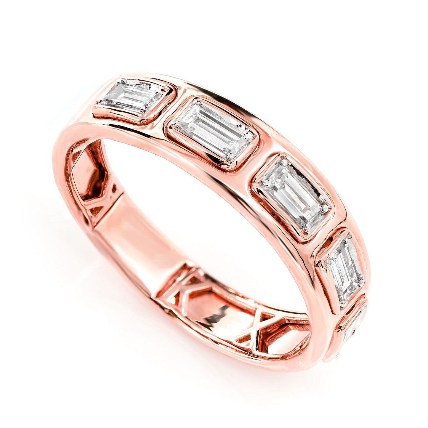 FIVE STONE BAGUETTE BEZEL DIAMOND BAND RING 14K SOLID GOLD 0.35CTW