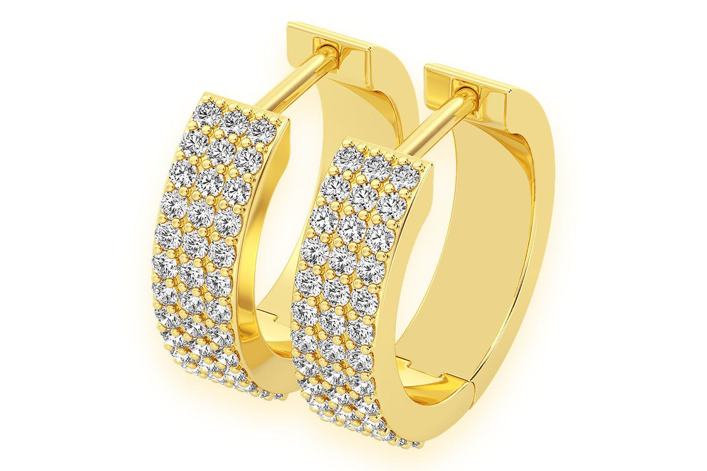THREE ROW HOOP DIAMOND EARRINGS 14K SOLID GOLD 0.66CTW