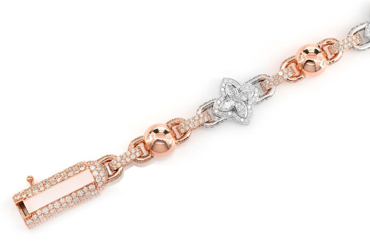 BEADED MARQUISE FLOWER ROLO BRACELET 14K SOLID GOLD 14.50CTW