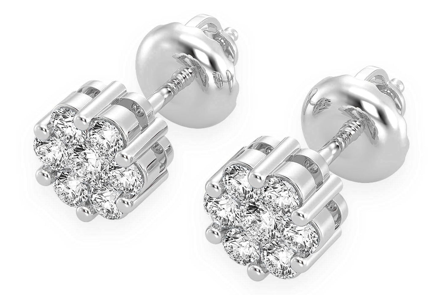 0.25CTW FLOWER STUD DIAMOND EARRINGS 14K SOLID GOLD