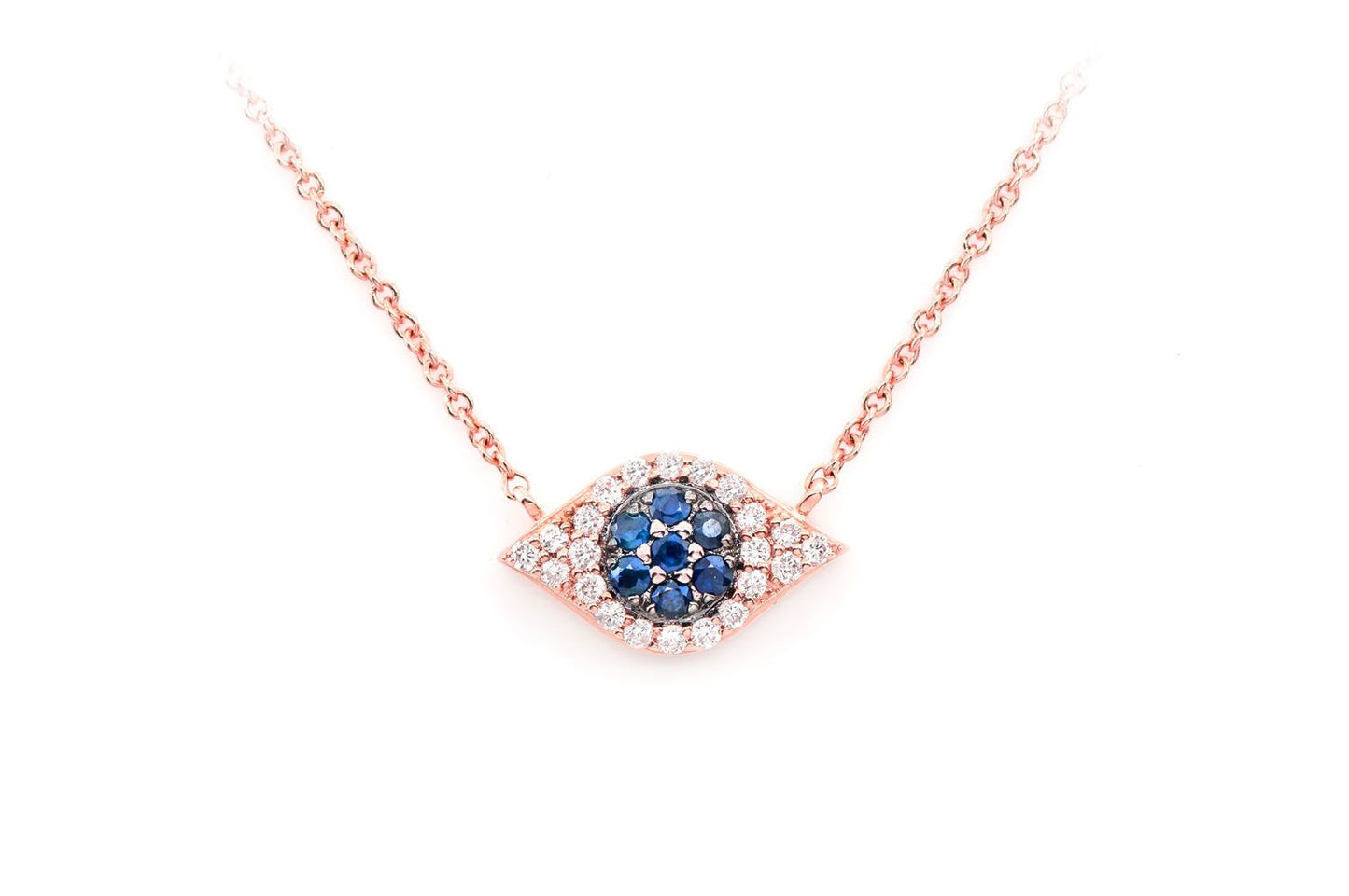 EVIL EYE SAPPHIRE & DIAMOND NECKLACE 14K SOLID GOLD 0.20CTW