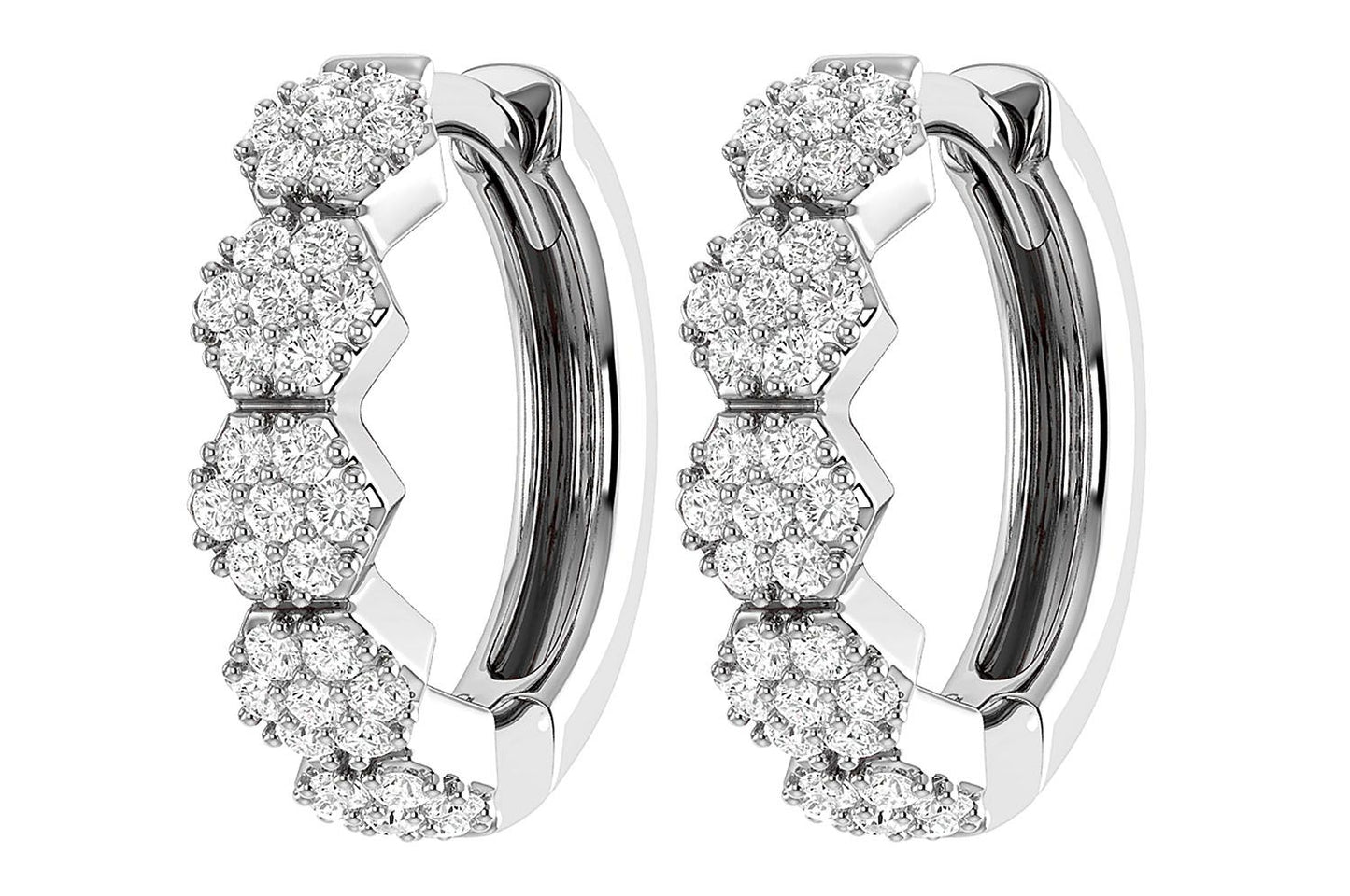 HEXAGON DIAMOND HOOP EARRINGS 14K SOLID GOLD 0.30CTW