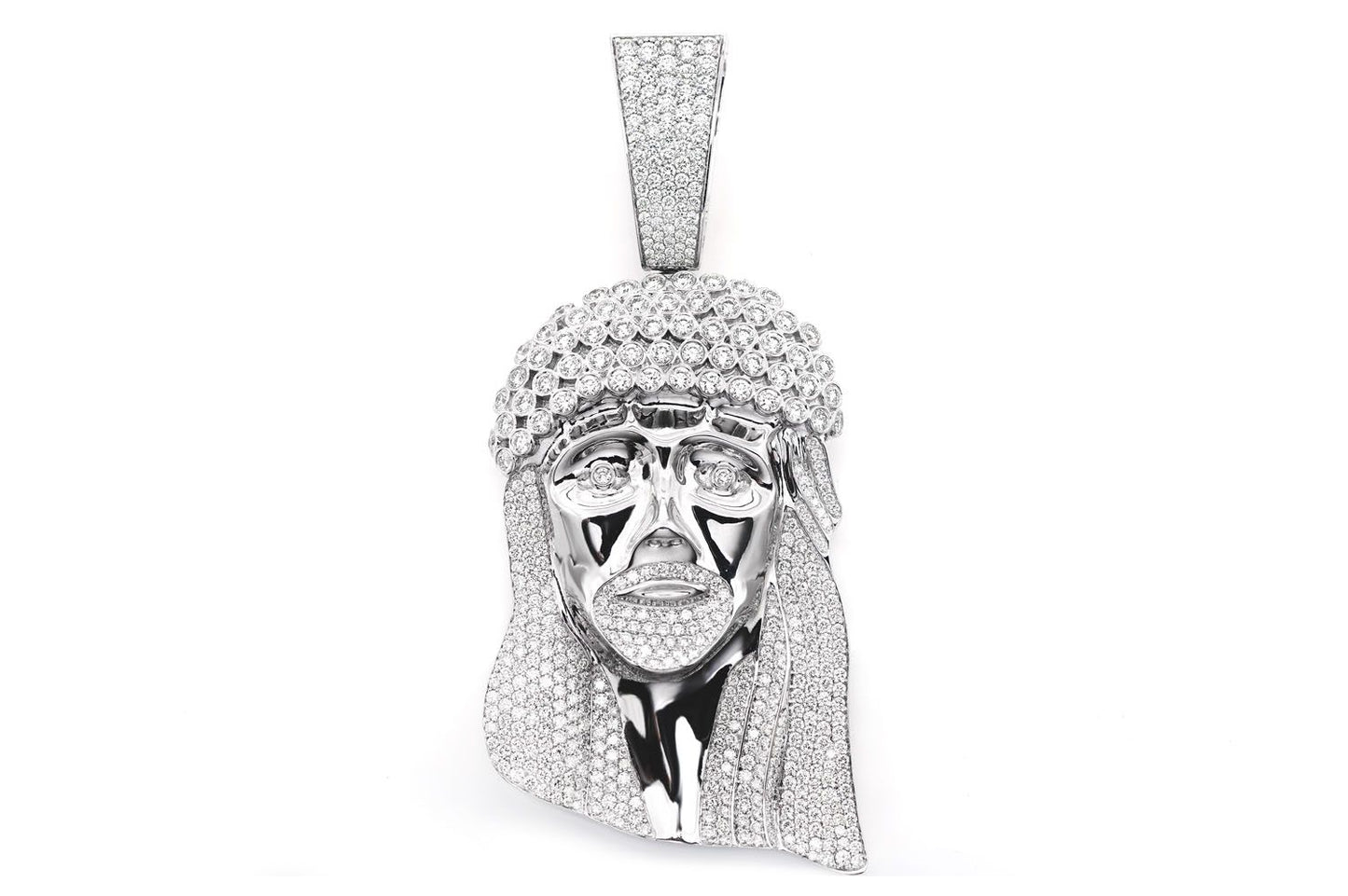 JESUS BEZEL CROWN DIAMOND PENDANT 14K SOLID GOLD 10.50CTW