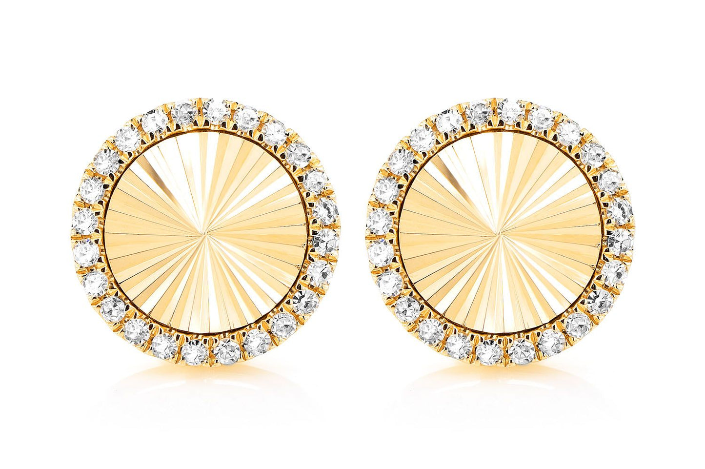 STARBURST DISC DIAMOND HALO STUD EARRINGS 14K SOLID GOLD 0.35CTW