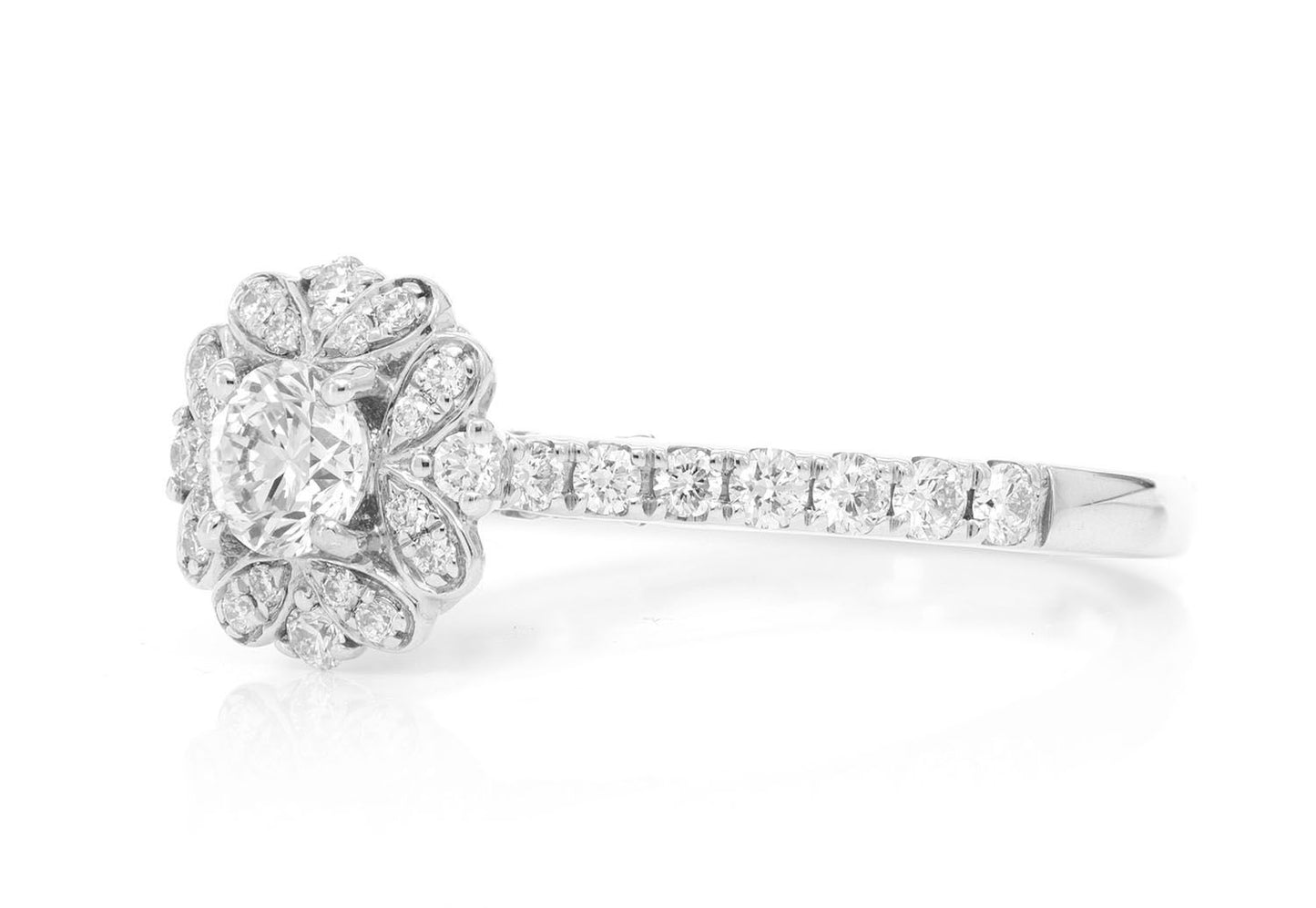 ROUND FLORAL HALO DIAMOND RING 14K SOLID GOLD 0.75CTW