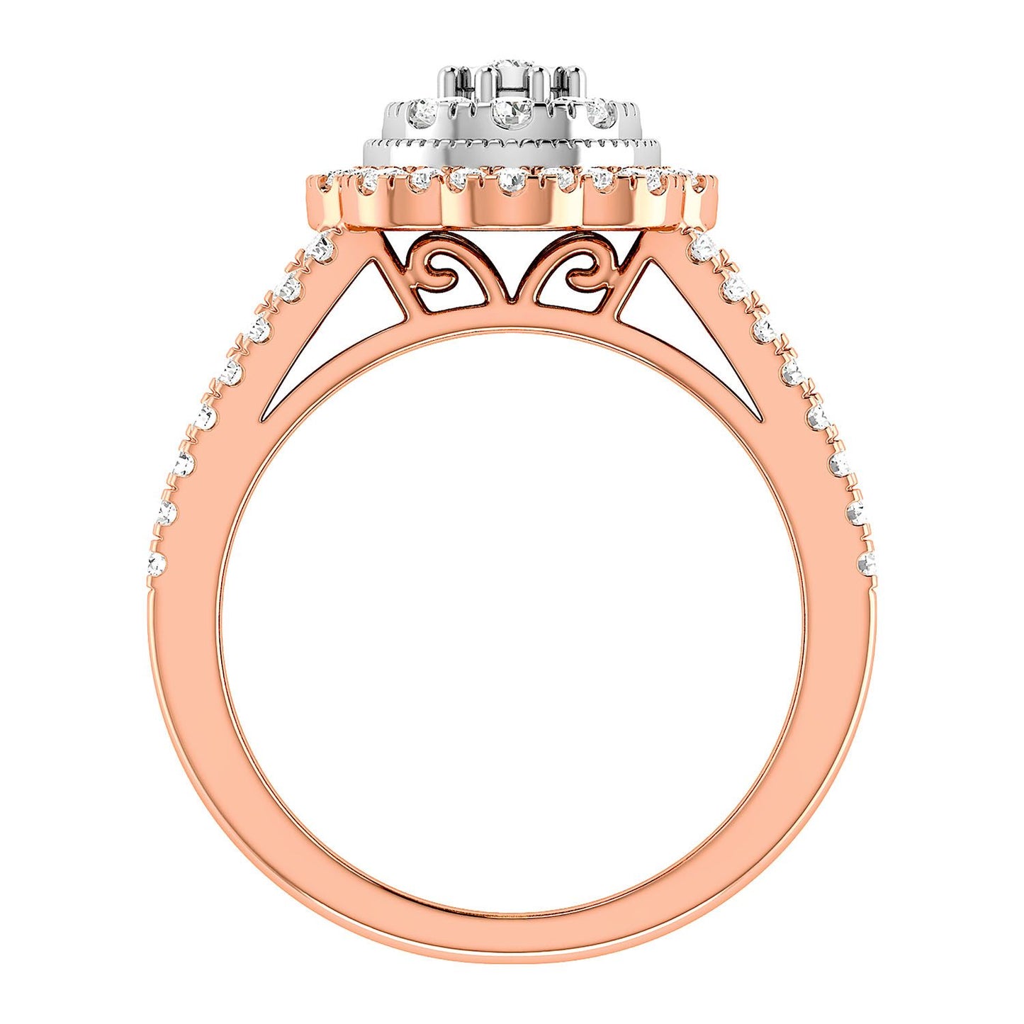 INEL DE LOGODNĂ CU DIAMANTE ROTUNDE ȘI BAGHETĂ, 1.00CT, AUR MASIV DE 14K