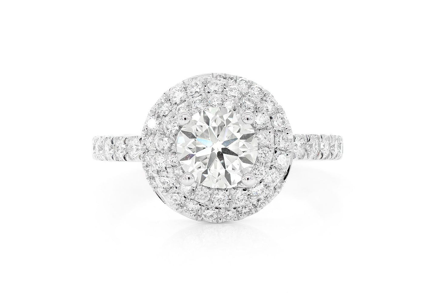 1.00CT ROUND SOLITAIRE - DOUBLE TWIST HALO -DIAMOND ENGAGEMENT RING