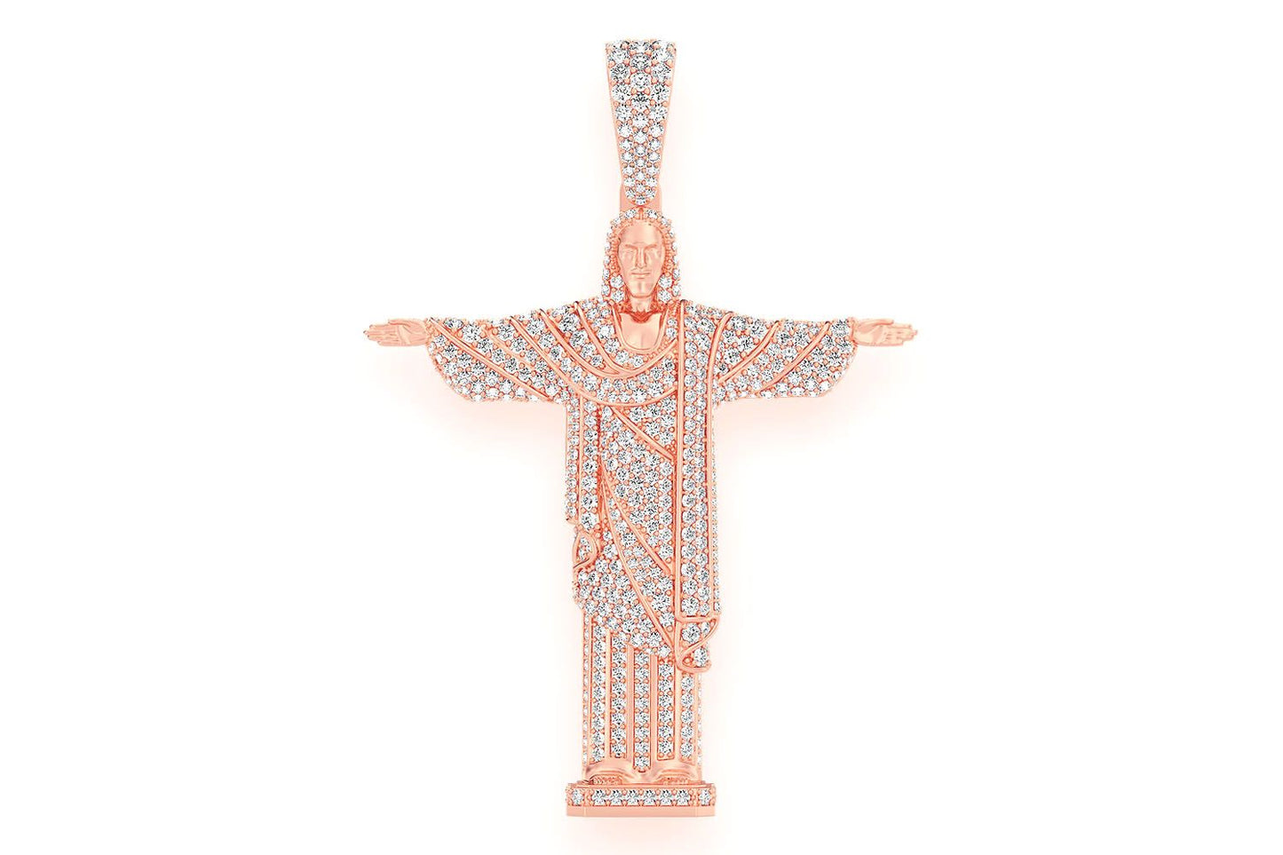 BRAZIL JESUS CHRIST THE REDEEMER DIAMOND PENDANT 14K SOLID GOLD 14K SOLID GOLD 4.25CTW