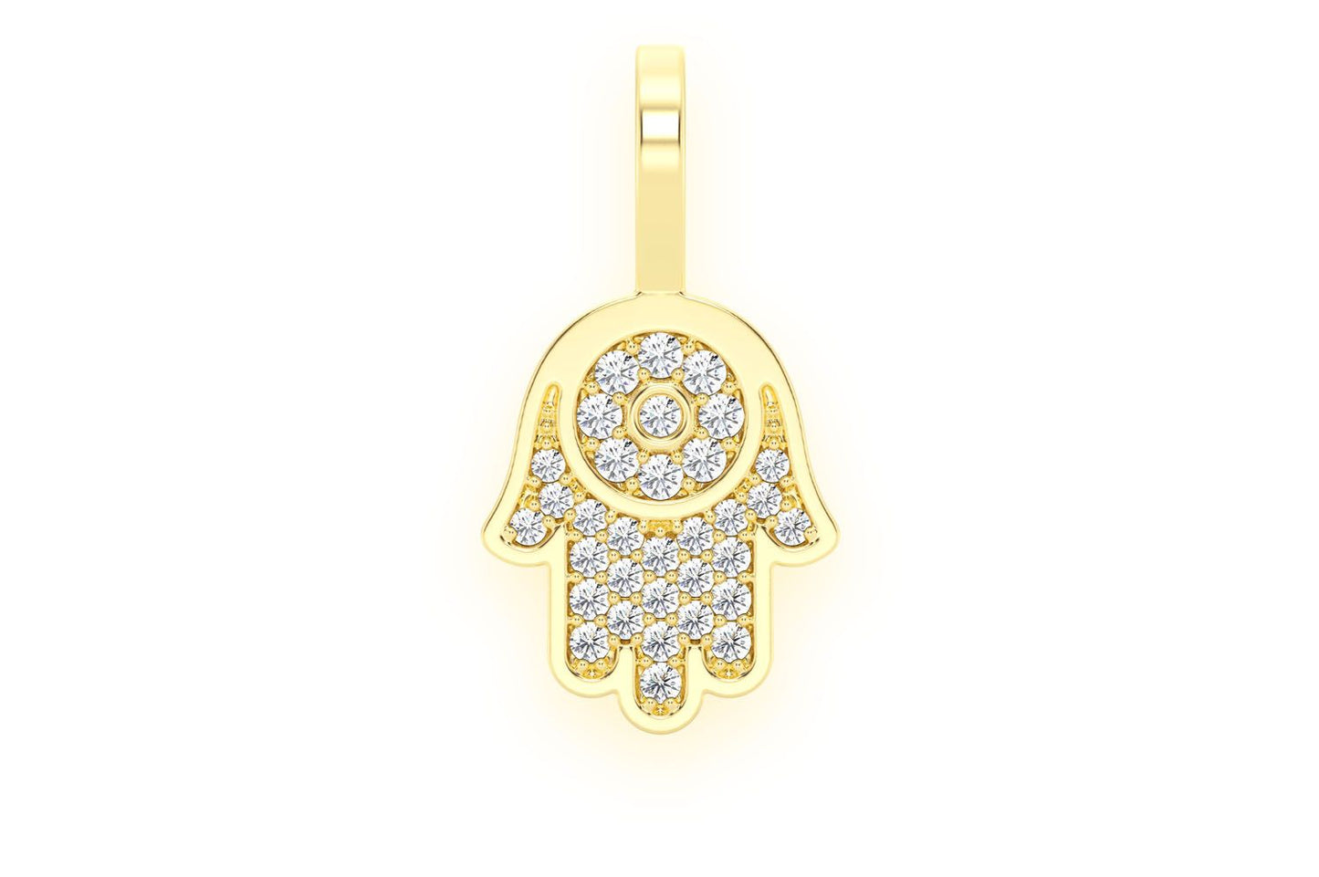 HAMSA DIAMOND PENDANT 14K SOLID GOLD 0.20CTW