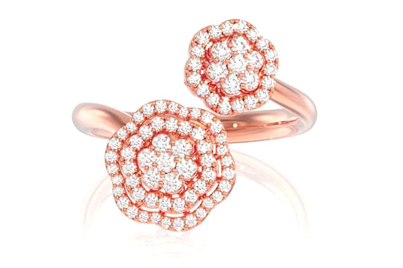 FLORAL DOUBLE HALO DIAMOND RING 14K SOLID GOLD 0.40CTW