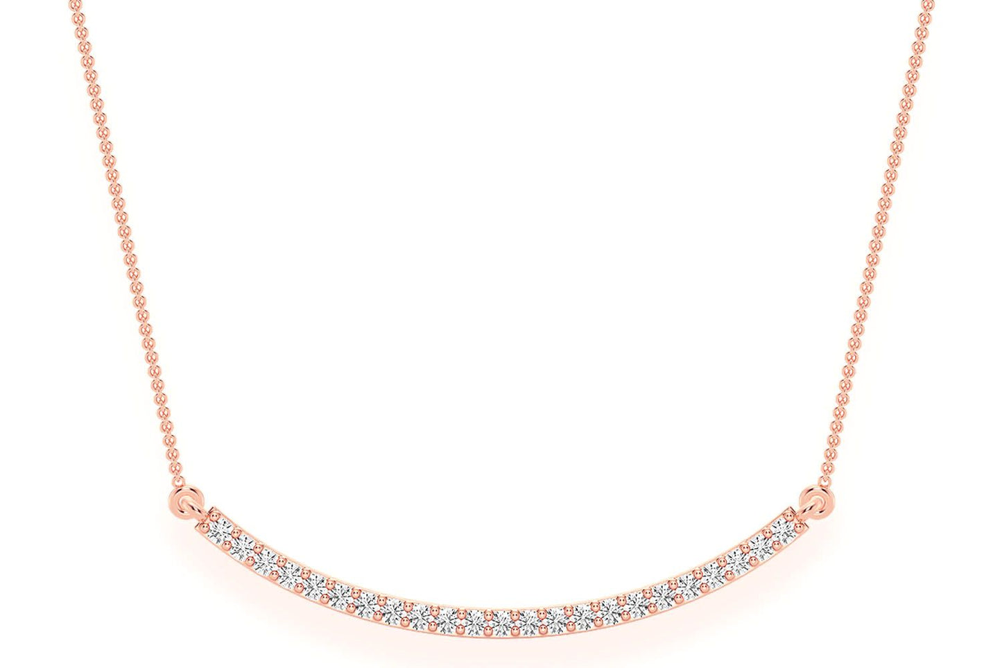 CURVED BAR DIAMOND NECKLACE CONNECTED 14K SOLID GOLD 0.20CTW