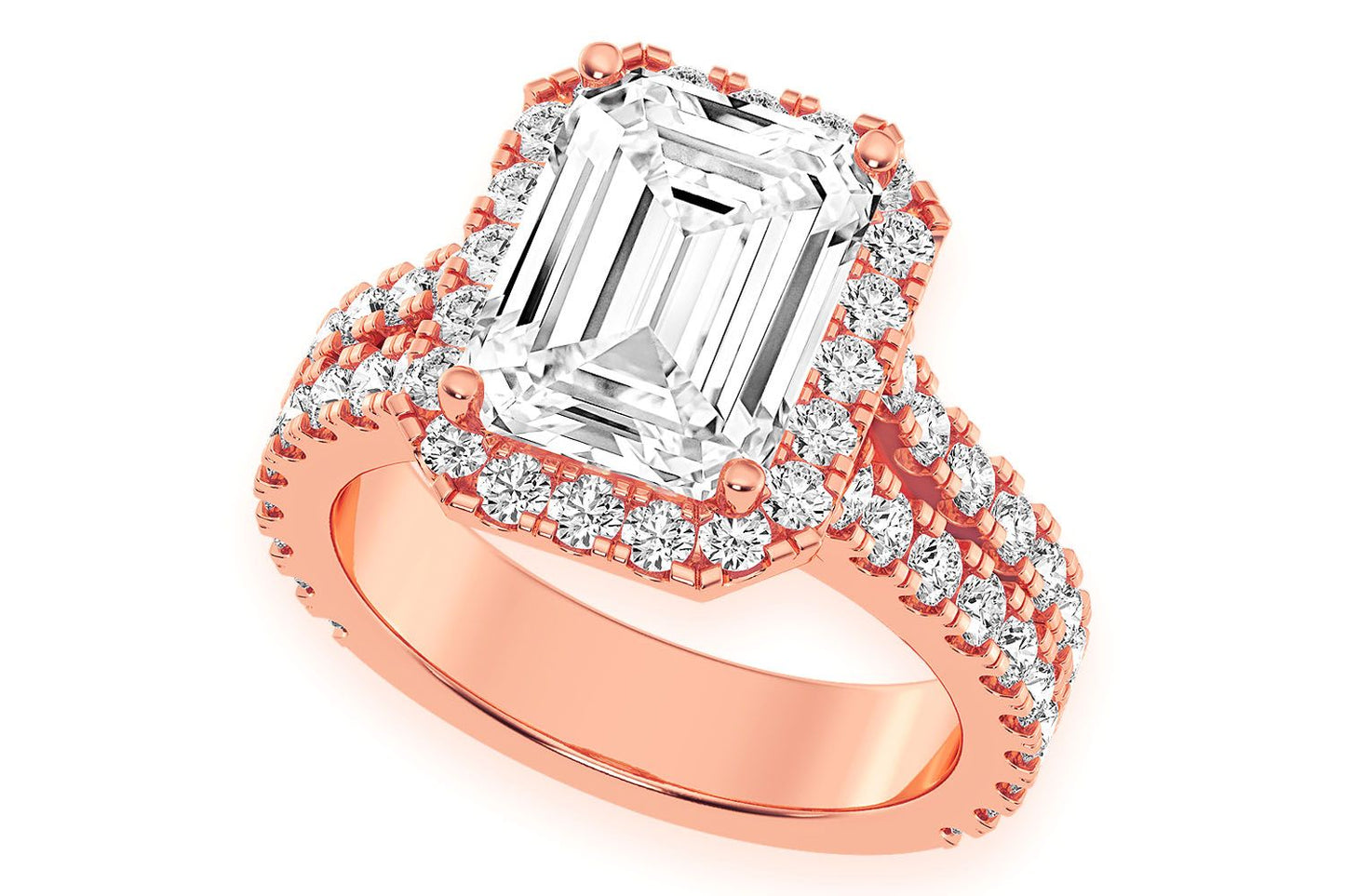 SPHINX - 3.00CT EMERALD SOLITAIRE - SPLIT SHANK HALO - DIAMOND ENGAGEMENT RING