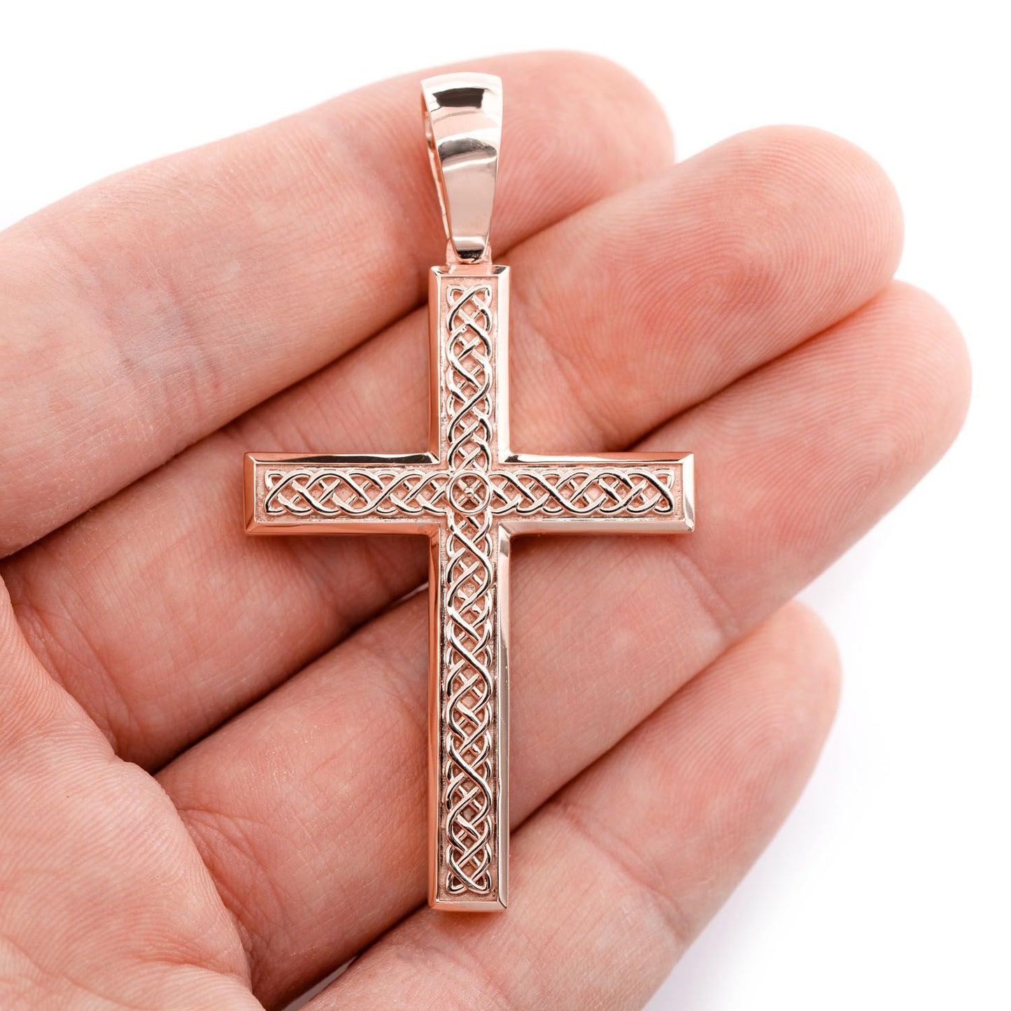 FILIGREE TEXTURED PLAIN CROSS PENDANT 14K SOLID GOLD