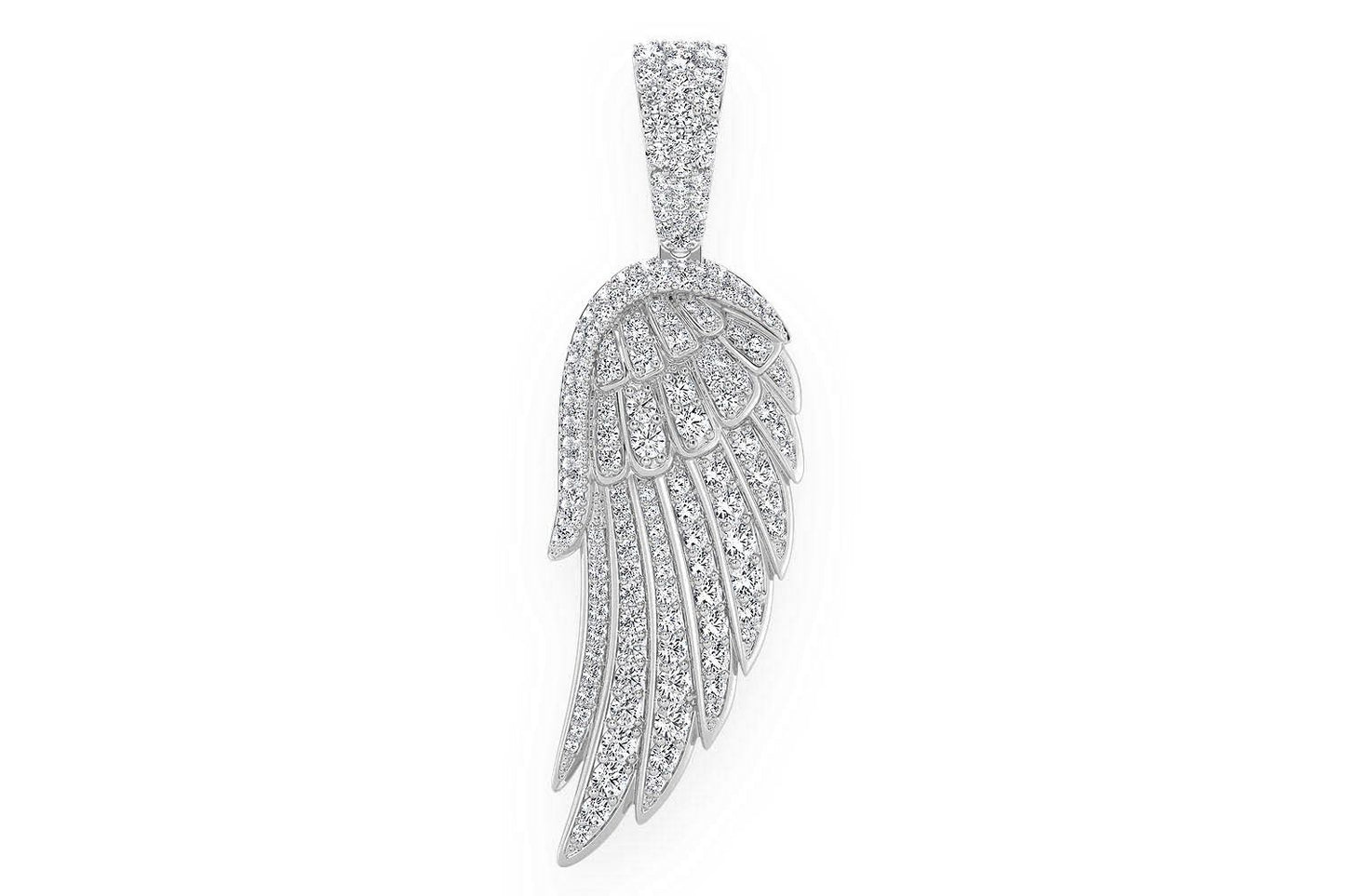 ANGEL WING FEATHER DIAMOND PENDANT 14K SOLID GOLD 2.65CTW
