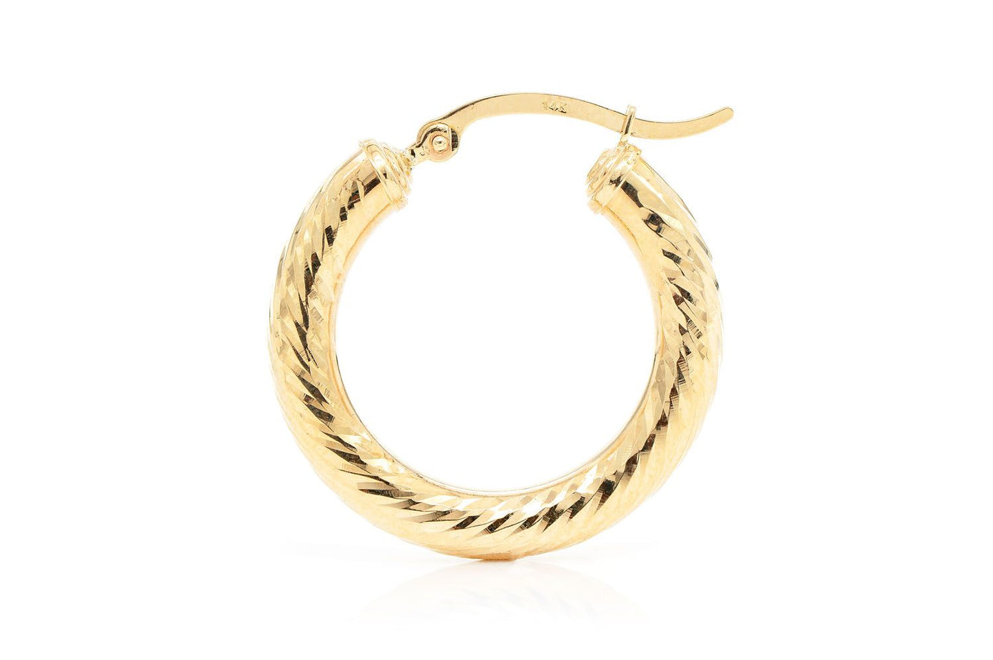 4MM DIAMOND-CUT HOOP EARRINGS 14K SOLID GOLD SMALL