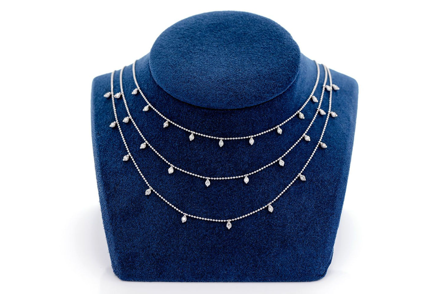 TRIPLE LAYER DIAMOND DROPLET NECKLACE 14K SOLID GOLD 1.15CTW