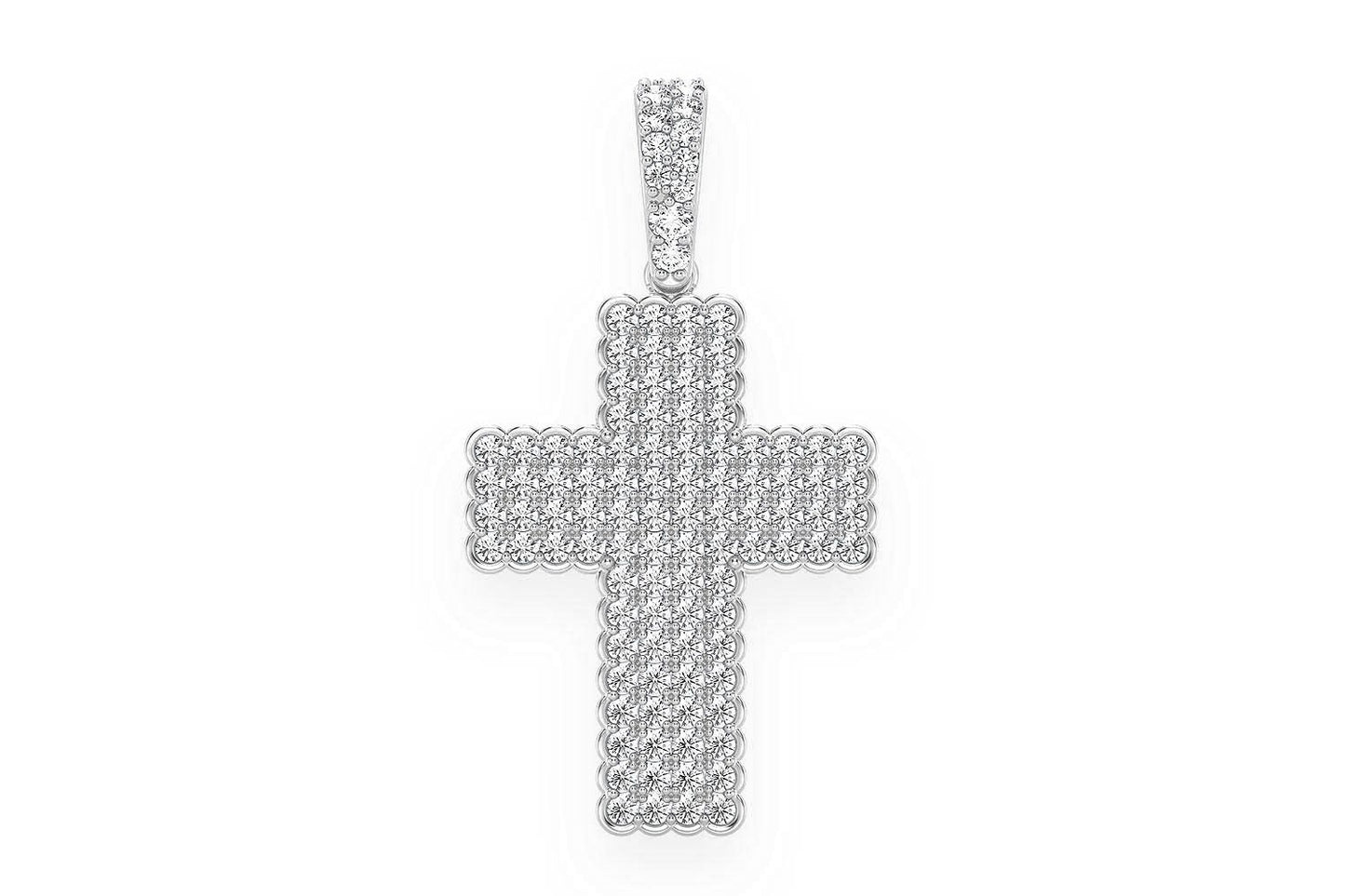 BEZEL BORDER CROSS DIAMOND PENDANT 14K SOLID GOLD .90CTW