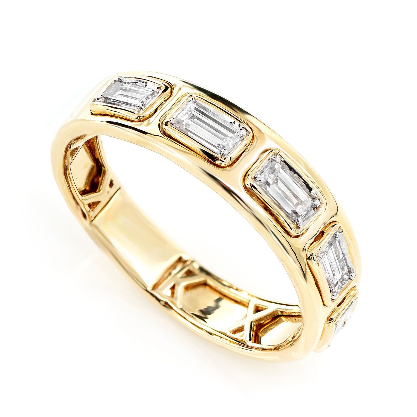 FIVE STONE BAGUETTE BEZEL DIAMOND BAND RING 14K SOLID GOLD 0.35CTW