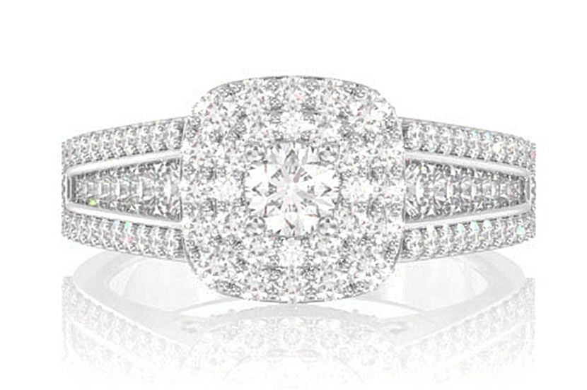 DOUBLE HALO TRIPLE BEZEL DIAMOND ENGAGEMENT RING 14K SOLID GOLD - 1.50CTW