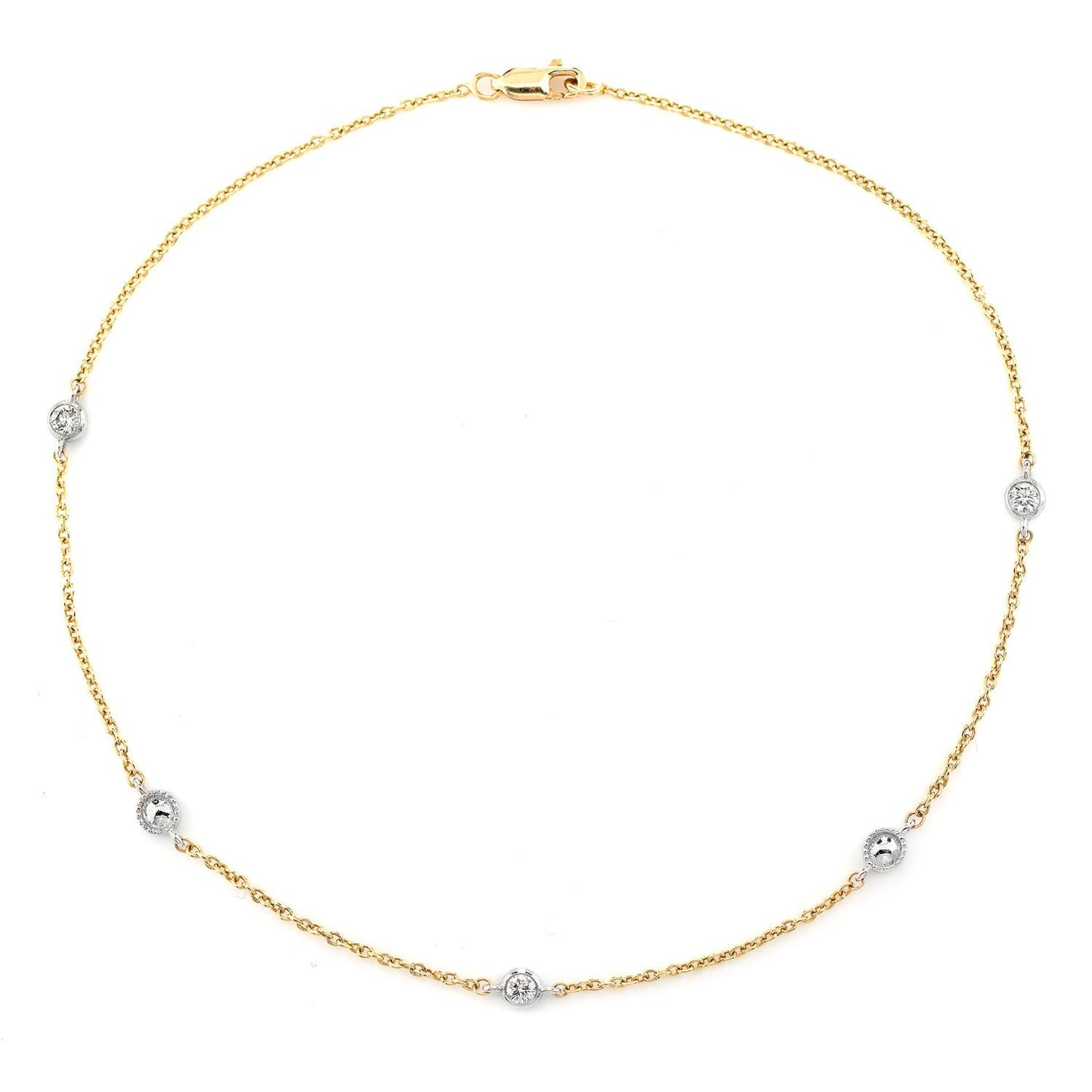 BEAD BEZEL DIAMOND STATION BRACELET 14K SOLID GOLD 0.10CTW