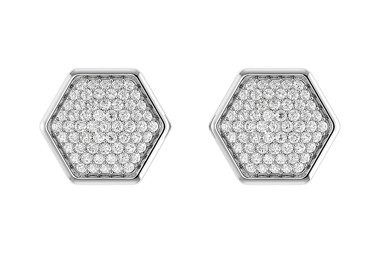 HEXAGON CLUSTER DIAMOND STUD EARRINGS 14K SOLID GOLD 0.20CTW
