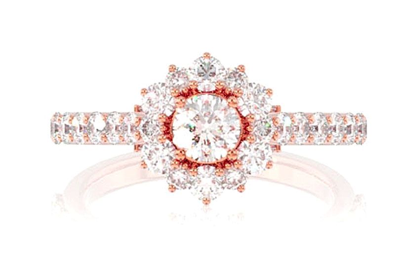 TWO LAYER CLUSTER HALO DIAMOND ENGAGEMENT RING - 1.00CTW